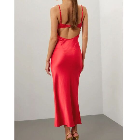 Anna October Sleeveless Bustier Open Back Silky Midi Slip Dress Red Small - Picture 8 of 14